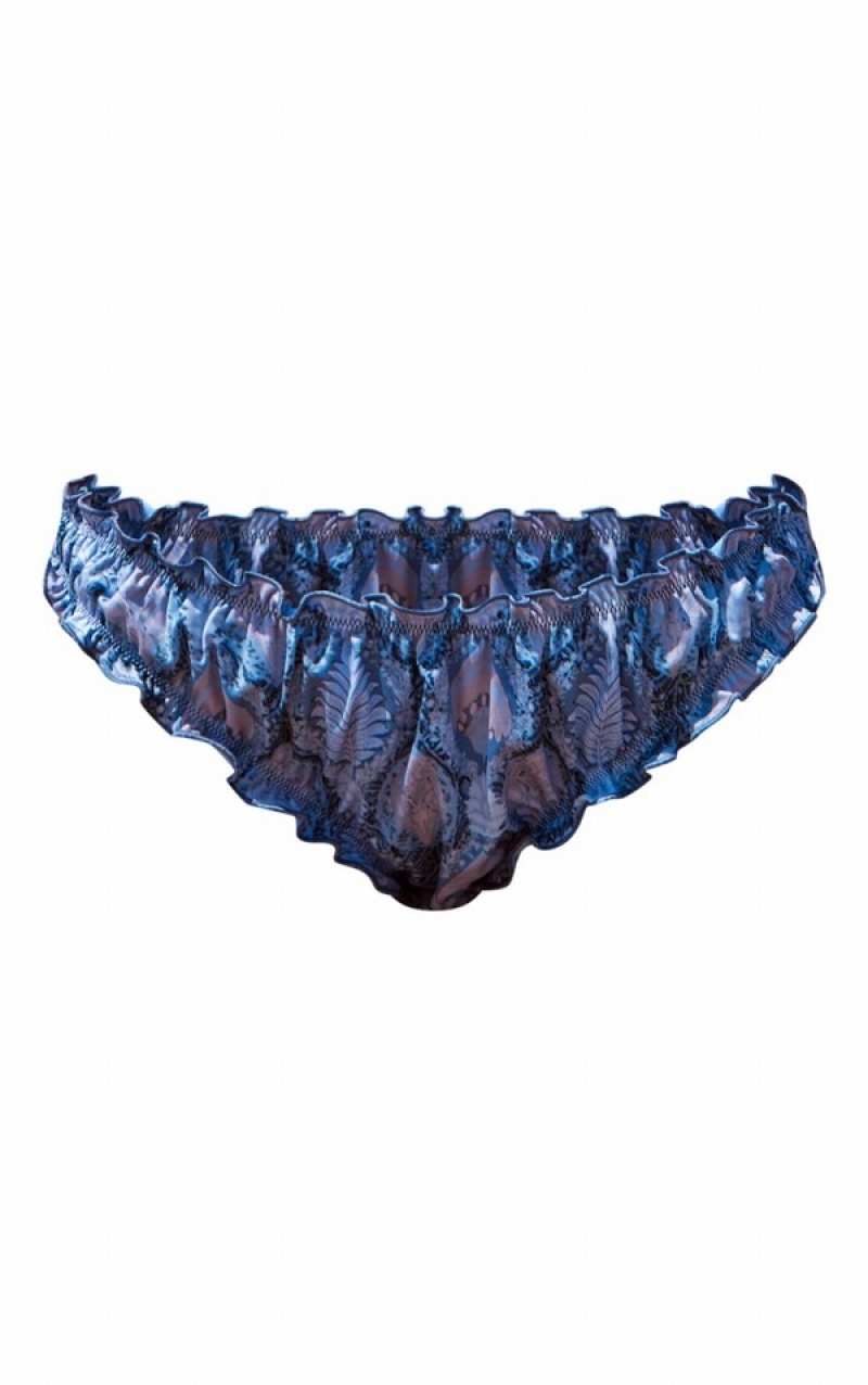 Pantaloni De Bikini Pretty Little Thing Paisley Print Contrast Stitch Ruffle Albastri | HYGL07521