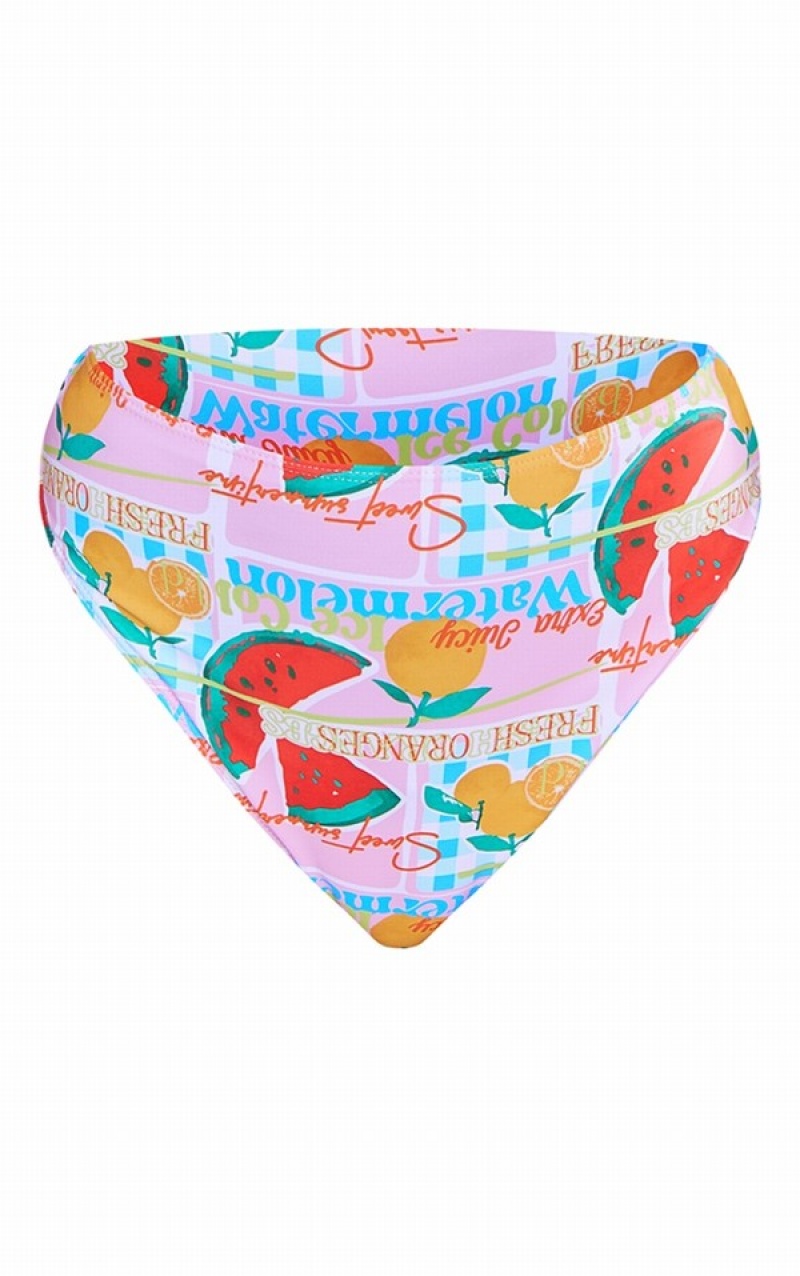 Pantaloni De Bikini Pretty Little Thing Multi Contrast Fruit Print High Waisted High Leg Colorati | SWOE69824