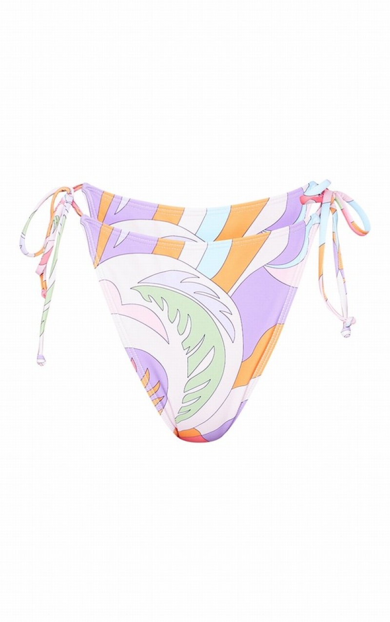 Pantaloni De Bikini Pretty Little Thing Abstract Print Tie Side Portocalii | ZVFT12483