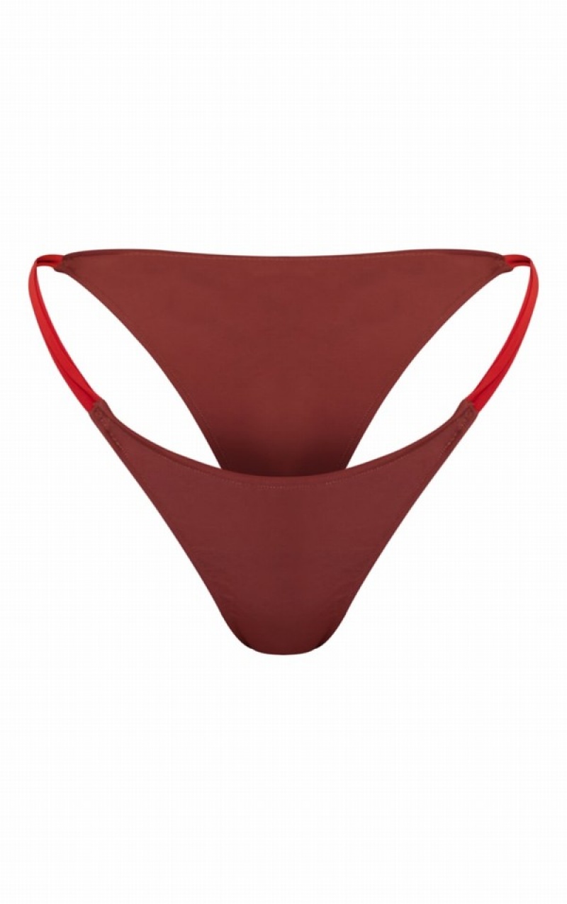 Pantaloni De Bikini Pretty Little Thing Rust Color Block Double Curea Tanga Rosii | BVNU19267