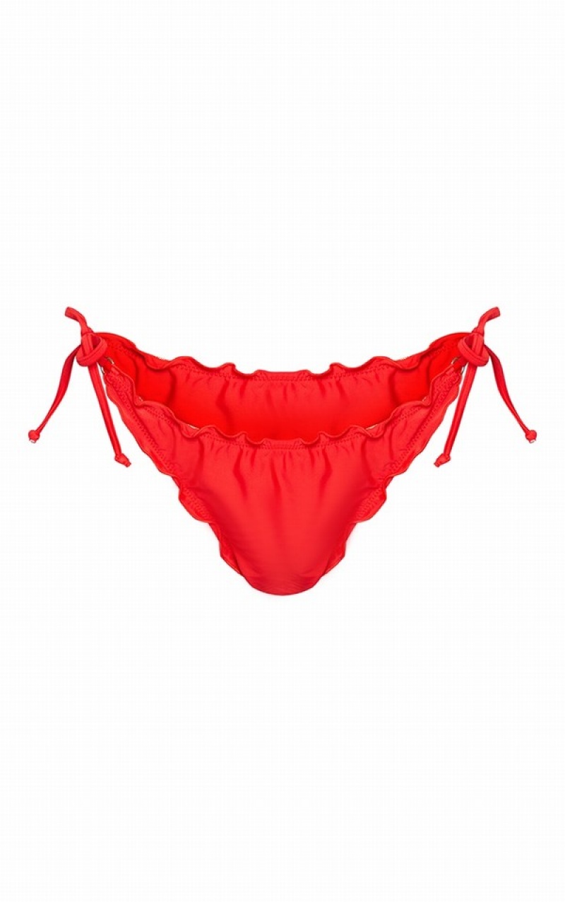 Pantaloni De Bikini Pretty Little Thing Frill Edge Ruched Back Rosii | IOZK32069