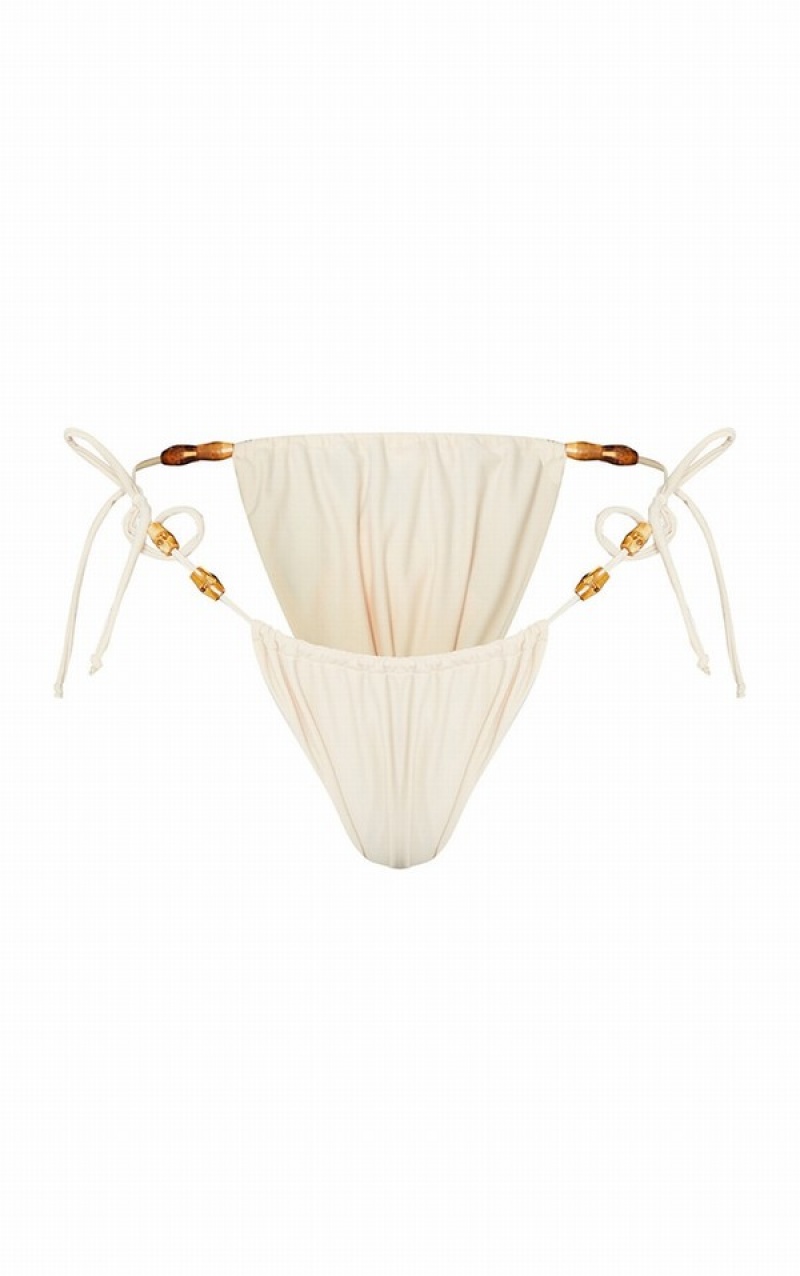 Pantaloni De Bikini Pretty Little Thing Sand Wooden Bead Ruched Tanga Tie Side Maro | CKHS38647
