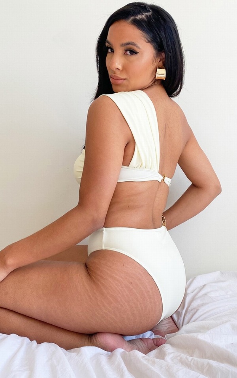 Pantaloni De Bikini Pretty Little Thing High Talie Albi | IEBT74183