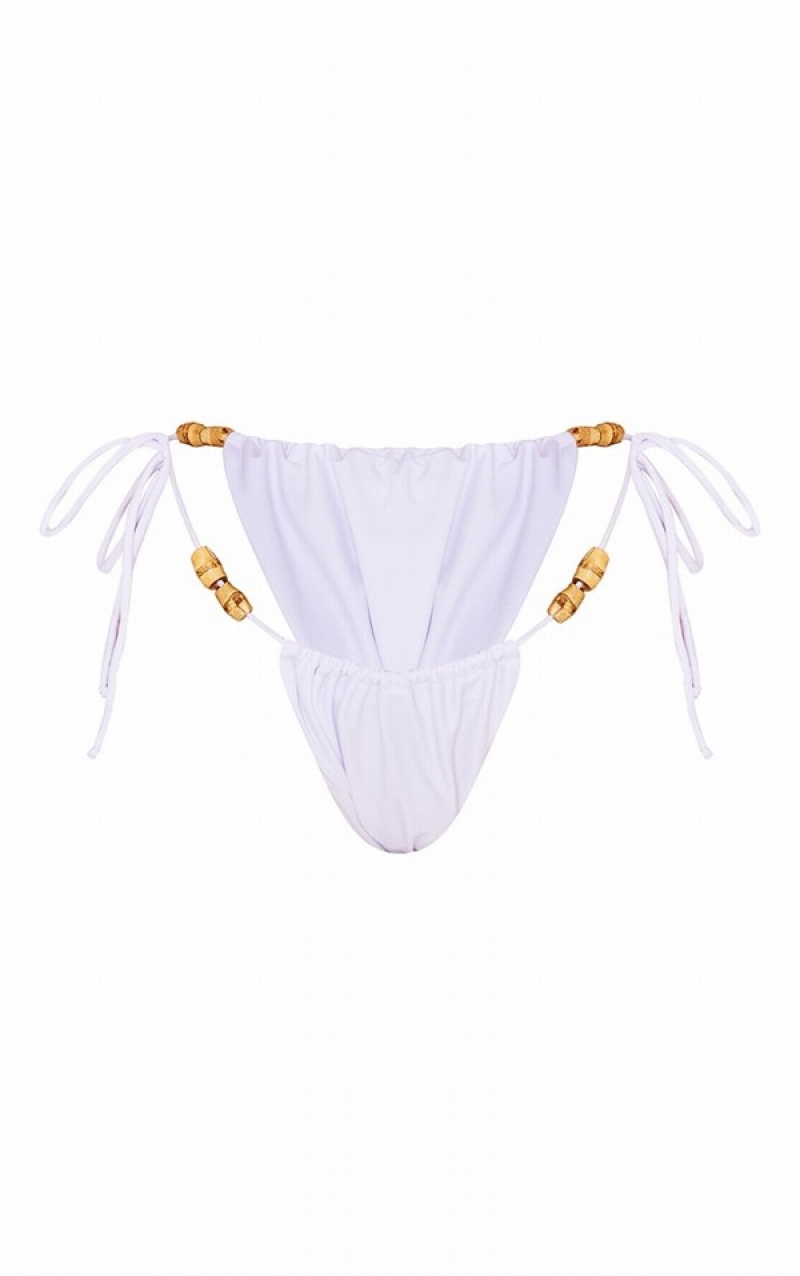 Pantaloni De Bikini Pretty Little Thing Wooden Bead Ruched Tie Side Albi | GVSL30947