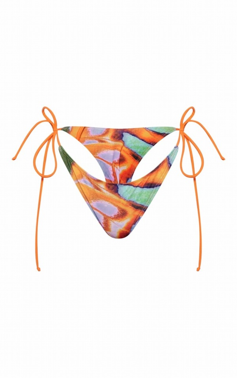 Pantaloni De Bikini Pretty Little Thing Deep Butterfly Print Tie Side Portocalii Inchis | UYVR54120