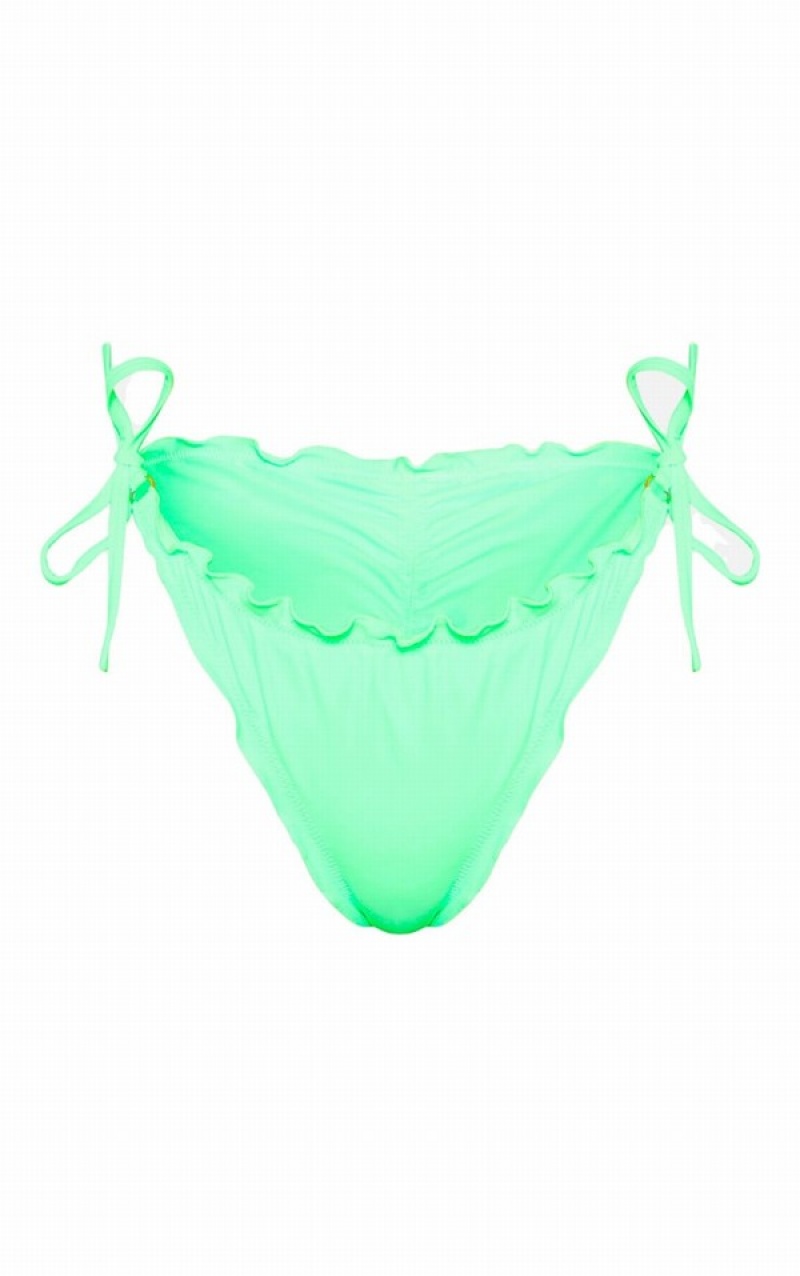Pantaloni De Bikini Pretty Little Thing Frill Edge Ruched Back Verzi | FKAV35428