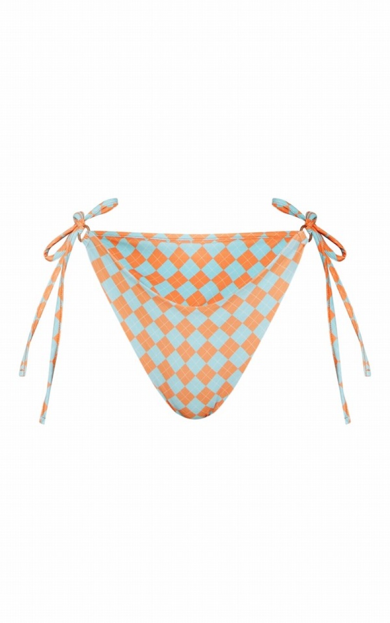 Pantaloni De Bikini Pretty Little Thing Check Tie Side Portocalii | JCXR52391