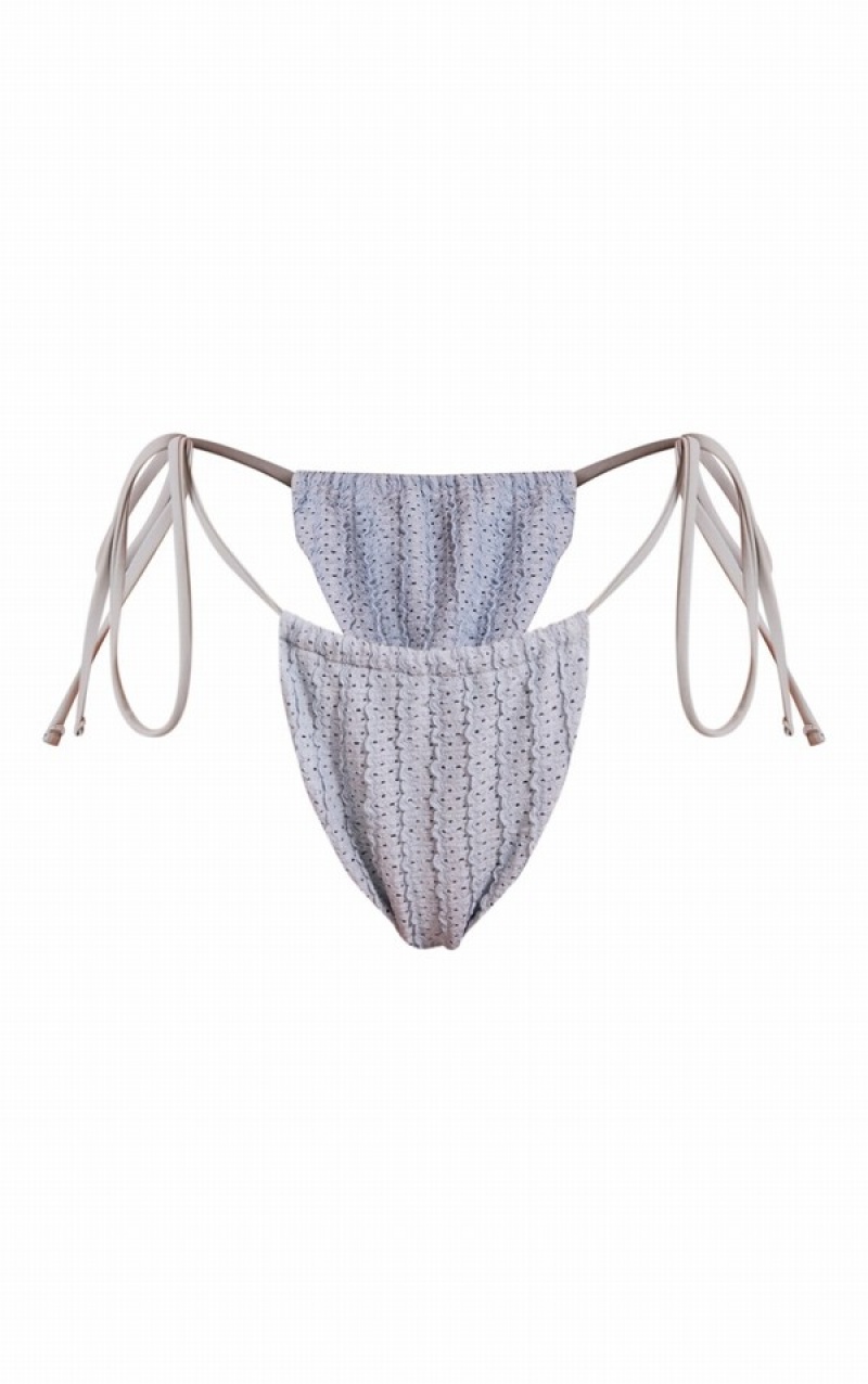 Pantaloni De Bikini Pretty Little Thing TextuCrochet Tie Side Albastri | HGDN74368