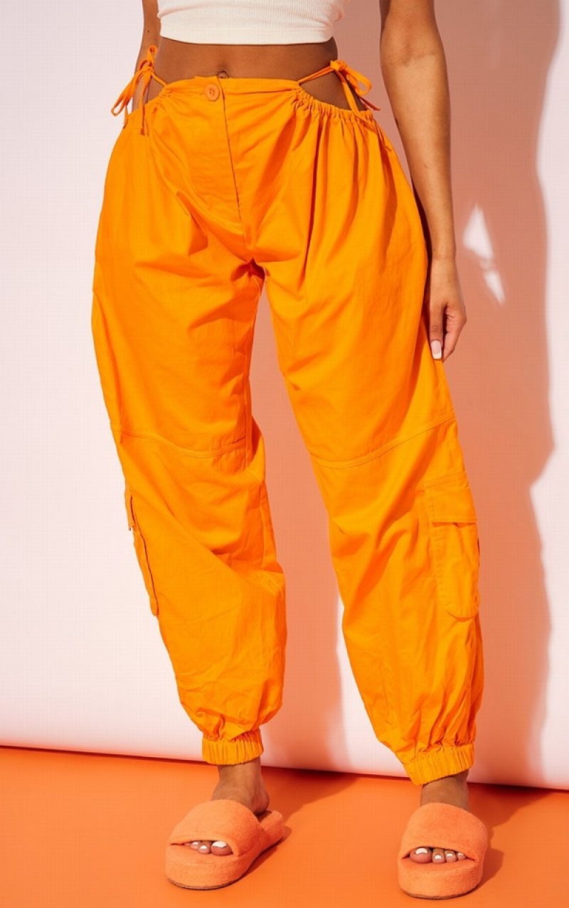 Pantaloni De Trening Pretty Little Thing Bright Woven Cut Out Cargo Portocalii Deschis | SDQZ83697