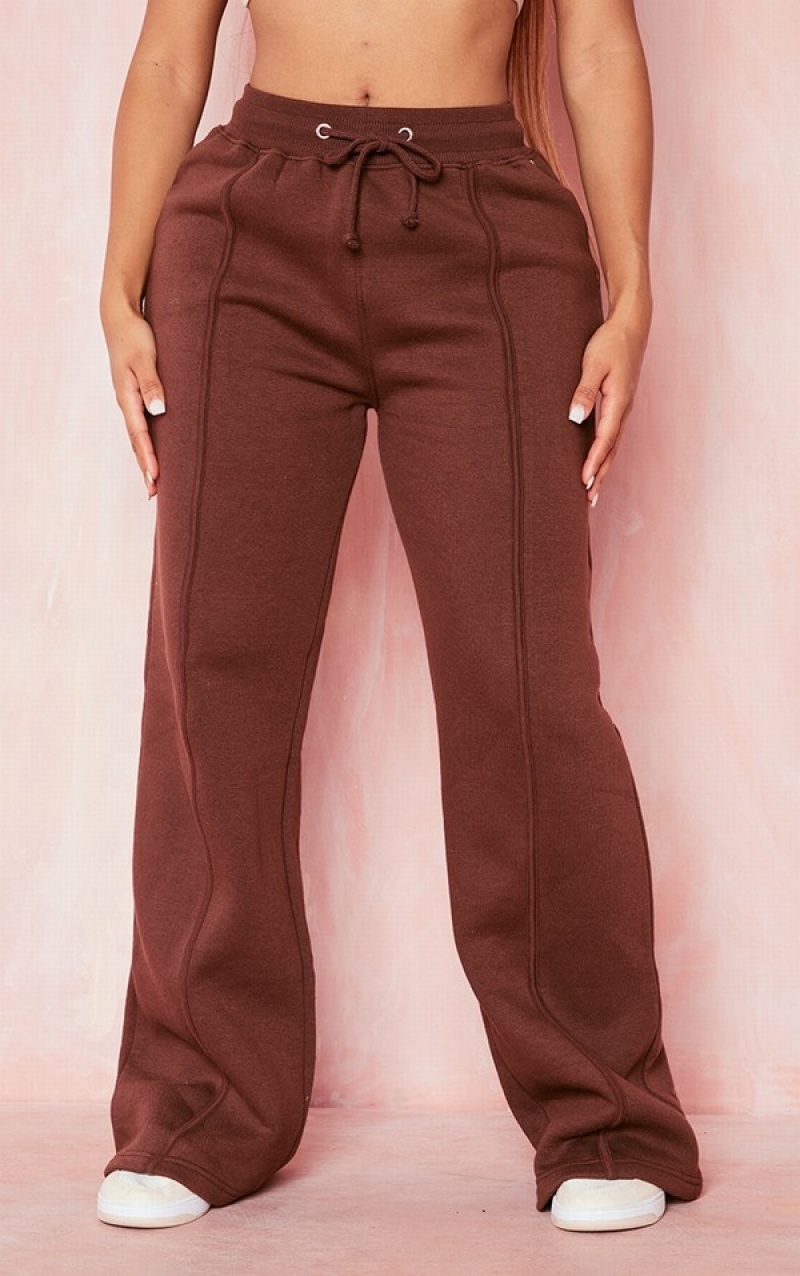 Pantaloni De Trening Pretty Little Thing Shape Binded Largi Leg Ciocolata | TJZV62134