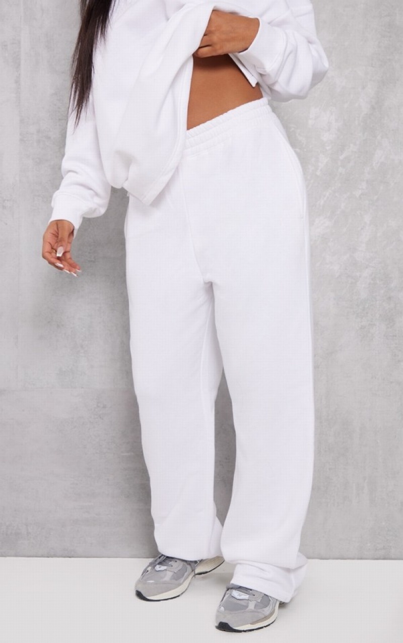 Pantaloni De Trening Pretty Little Thing ShirWaist Seam Front Largi Leg Albi | BZUK40857
