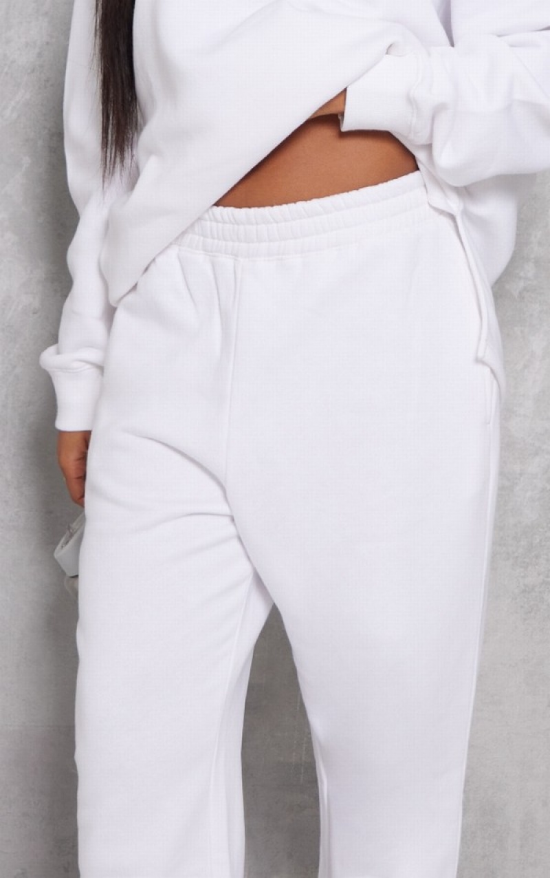 Pantaloni De Trening Pretty Little Thing ShirWaist Seam Front Largi Leg Albi | BZUK40857
