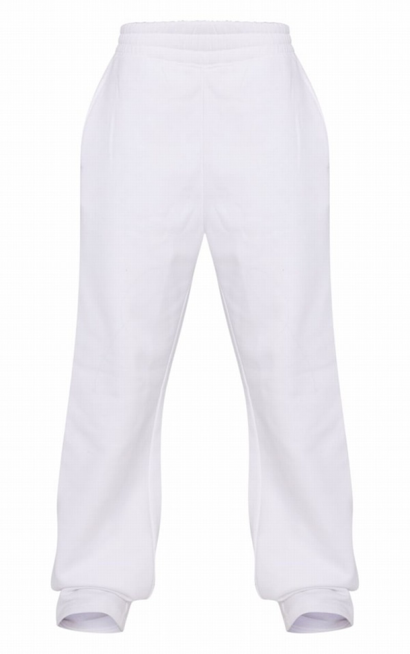 Pantaloni De Trening Pretty Little Thing ShirWaist Seam Front Largi Leg Albi | BZUK40857