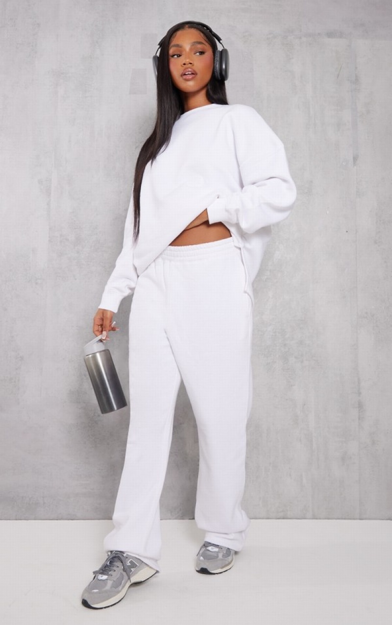Pantaloni De Trening Pretty Little Thing ShirWaist Seam Front Largi Leg Albi | BZUK40857