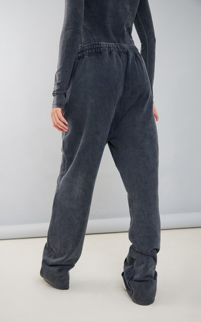 Pantaloni De Trening Pretty Little Thing Charcoal Washed Pintuck Drept Leg Gri | KEZN85146