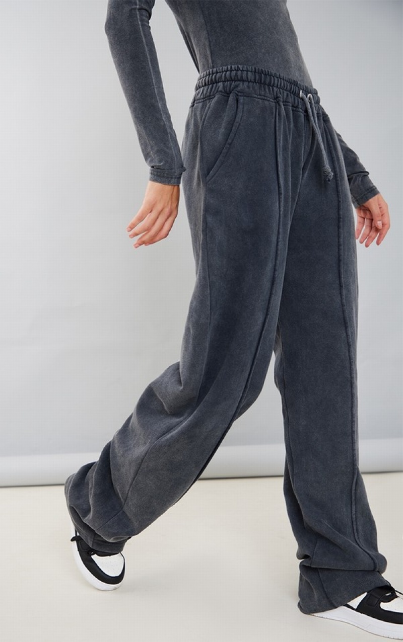 Pantaloni De Trening Pretty Little Thing Charcoal Washed Pintuck Drept Leg Gri | KEZN85146