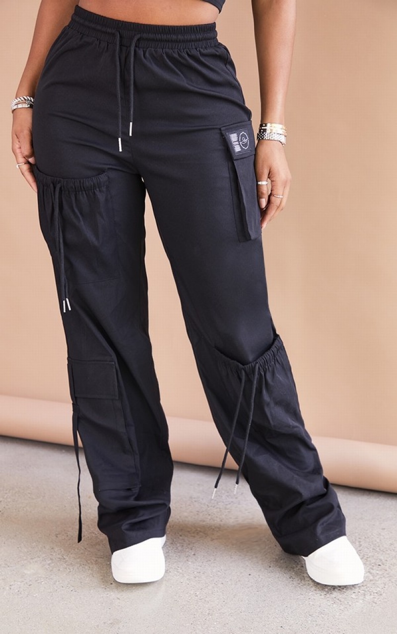 Pantaloni De Trening Pretty Little Thing Shape Cargo Pocket Detail Largi Leg Negrii | WLKR42193