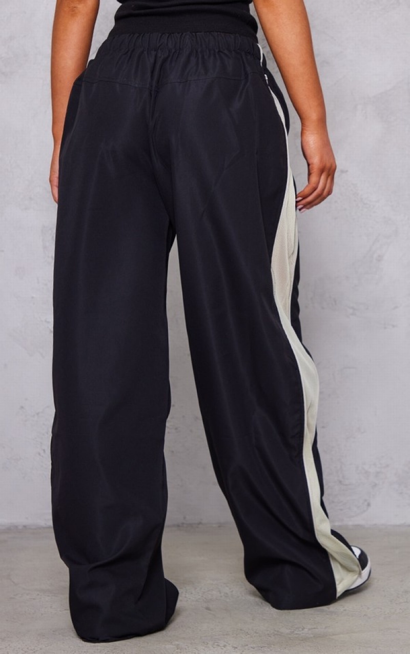 Pantaloni De Trening Pretty Little Thing Drawstring Talie Zip Side Low Rise Track Negrii | GTMK49206