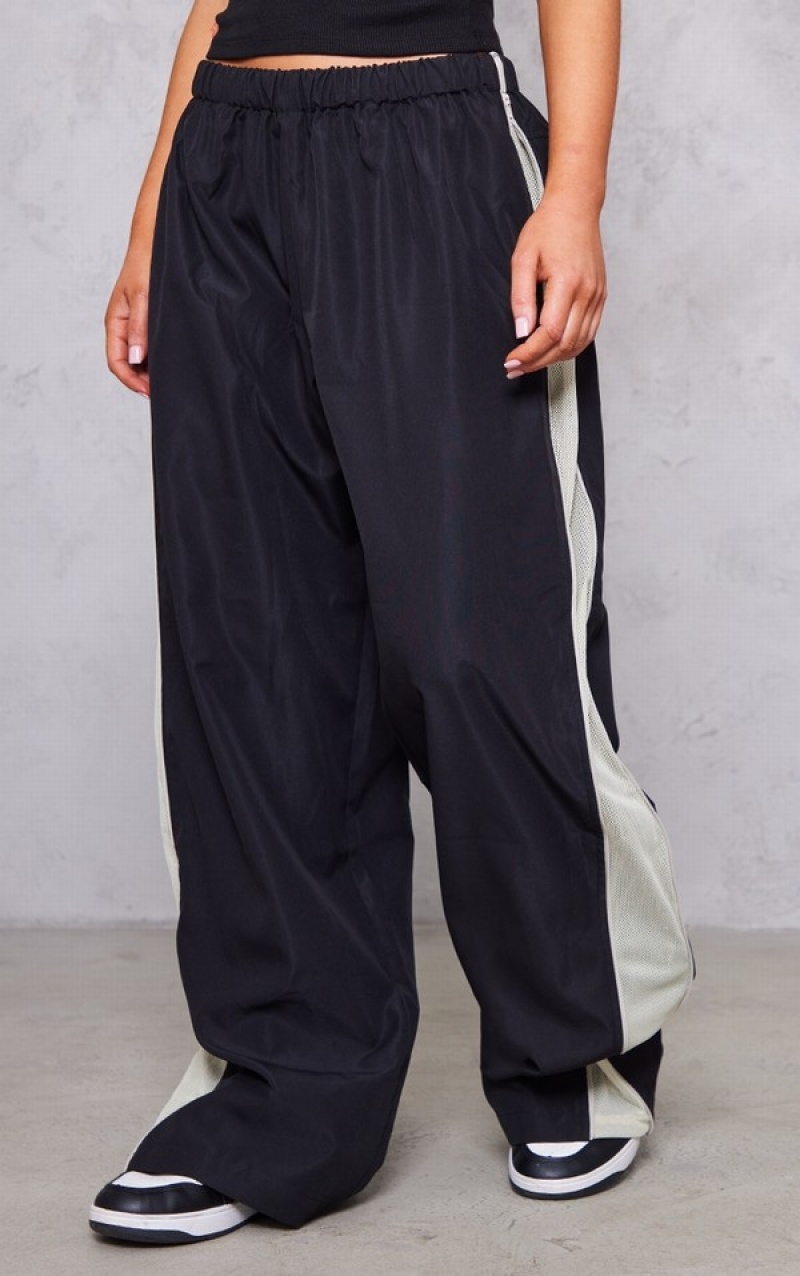 Pantaloni De Trening Pretty Little Thing Drawstring Talie Zip Side Low Rise Track Negrii | GTMK49206