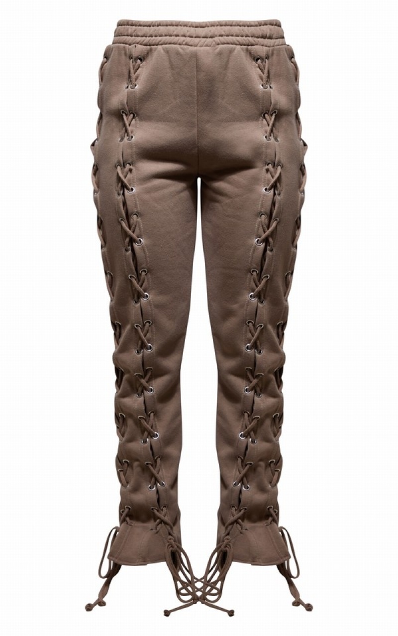 Pantaloni De Trening Pretty Little Thing Taupe Dantela Up Side Detail Oversized Gri Maro | ICMW42795