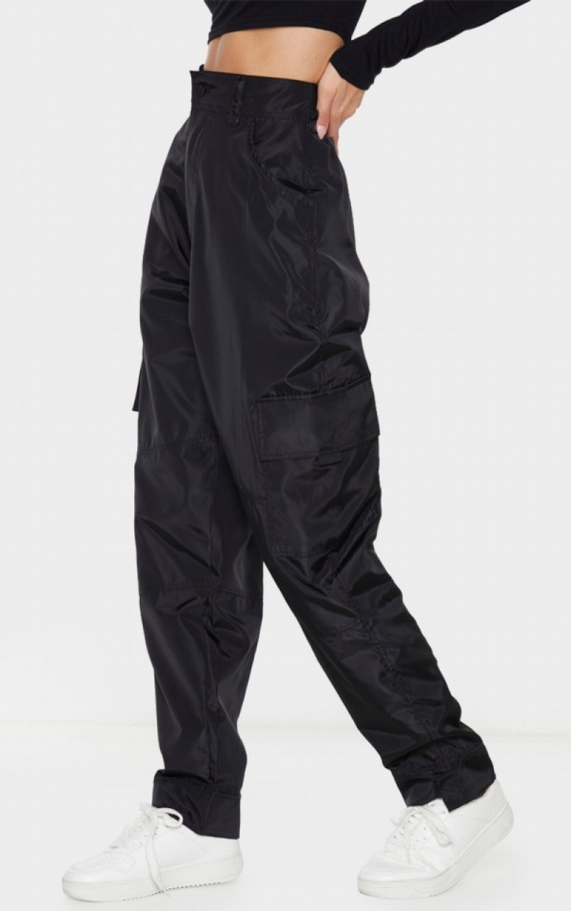 Pantaloni De Trening Pretty Little Thing Shell Drept Cargo Pocket Negrii | YMOJ24695