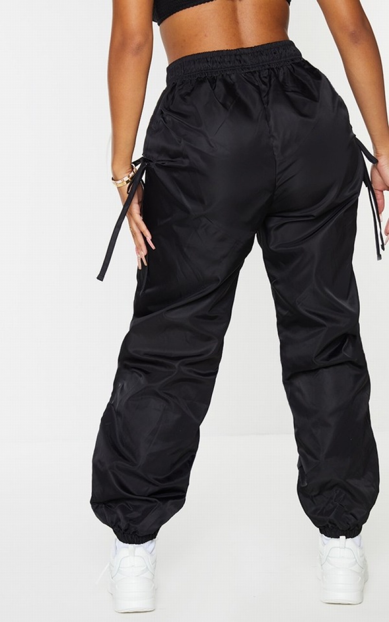 Pantaloni De Trening Pretty Little Thing Shape Tie Detail Cut Out Shell Negrii | NELF26094