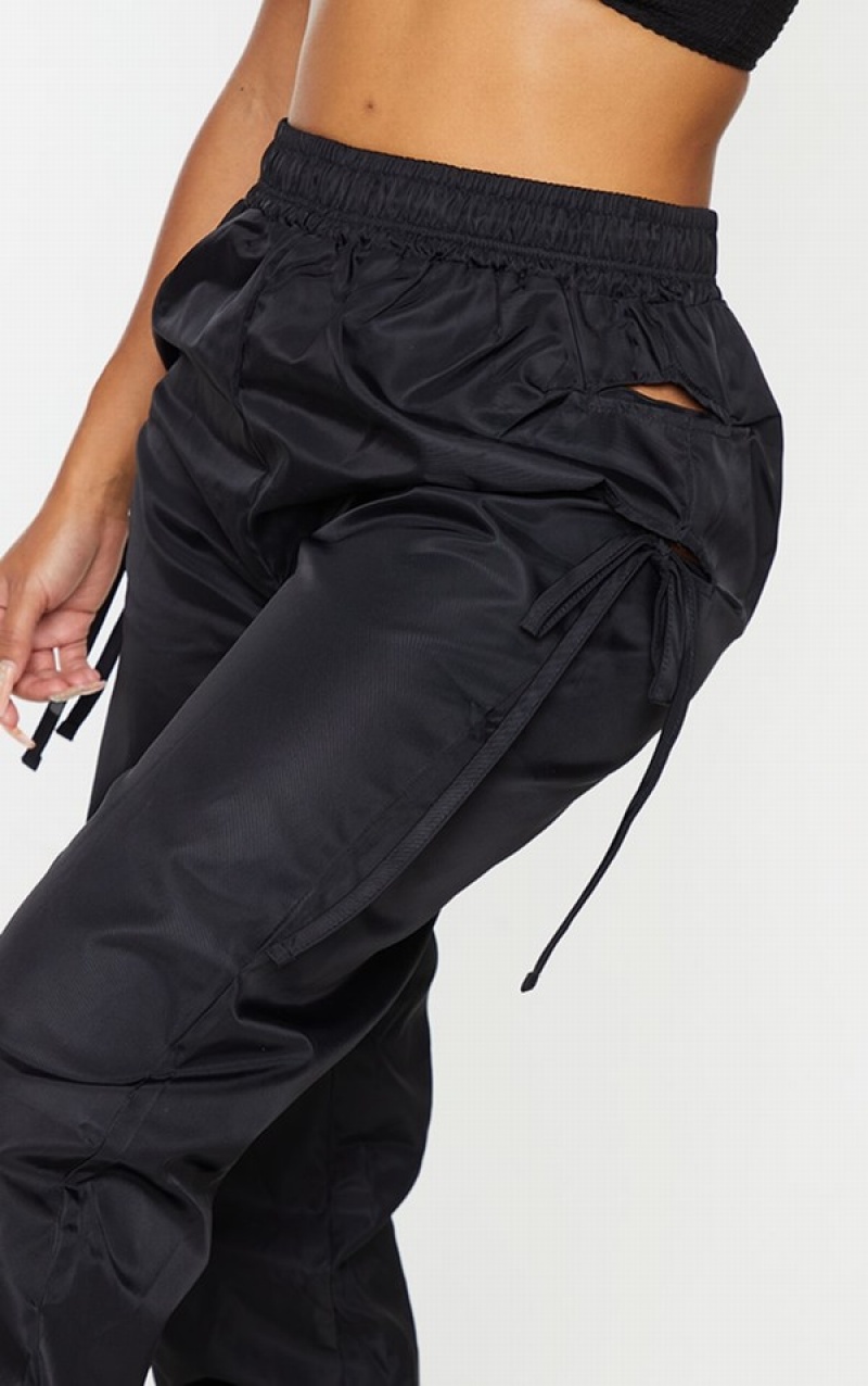 Pantaloni De Trening Pretty Little Thing Shape Tie Detail Cut Out Shell Negrii | NELF26094