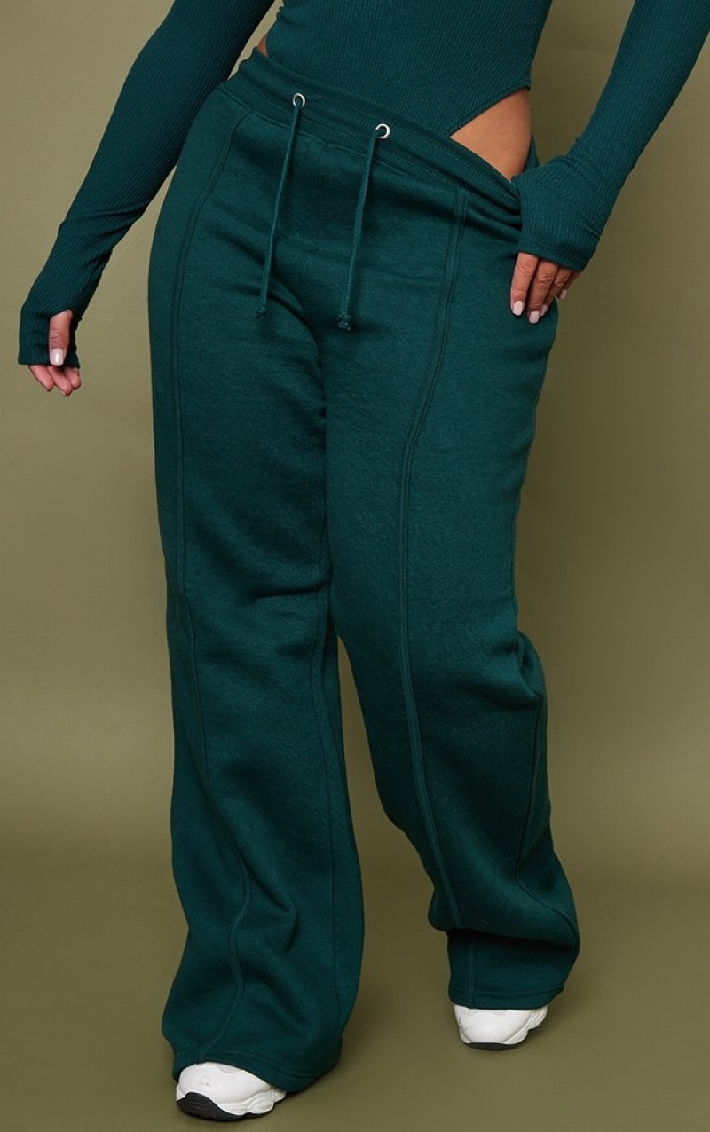 Pantaloni De Trening Pretty Little Thing Shape Pine Binded Largi Leg Verzi Inchis | FVMC72680