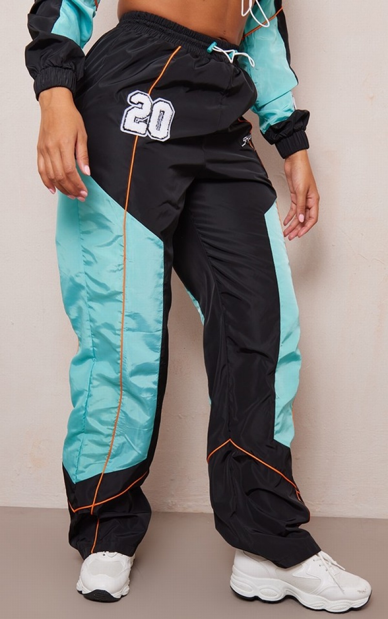 Pantaloni De Trening Pretty Little Thing Shape Varsity Shell Contrast Negrii | ISBQ34572