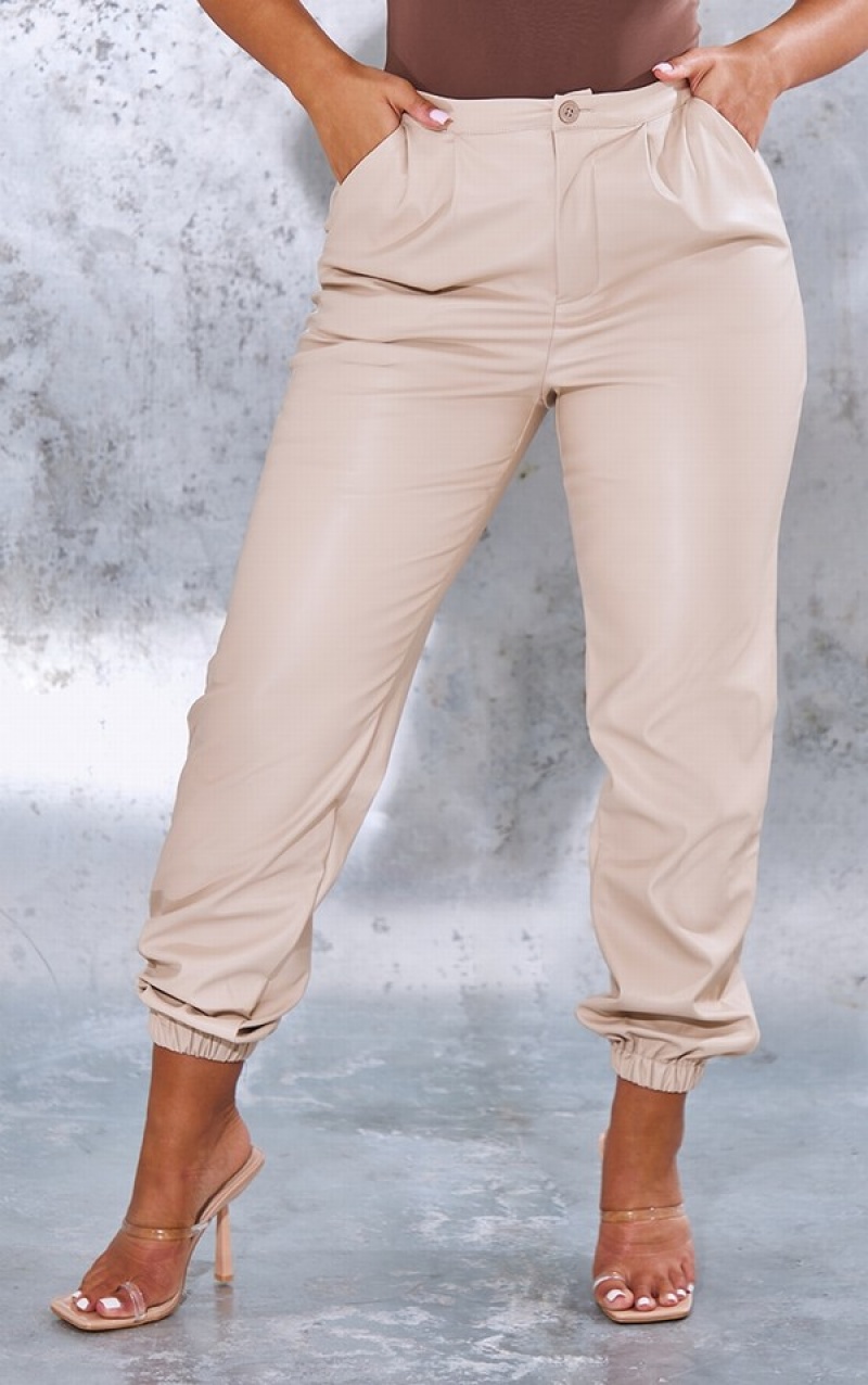 Pantaloni De Trening Pretty Little Thing Shape Stone Faux Piele Cuffed Gri | AIXZ93861