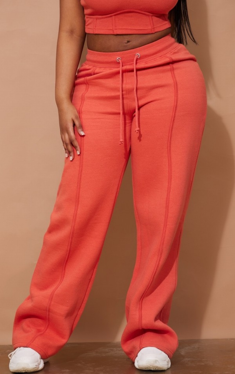 Pantaloni De Trening Pretty Little Thing Shape Deep Peach Binded Largi Leg Corai Inchis | XRDN07489