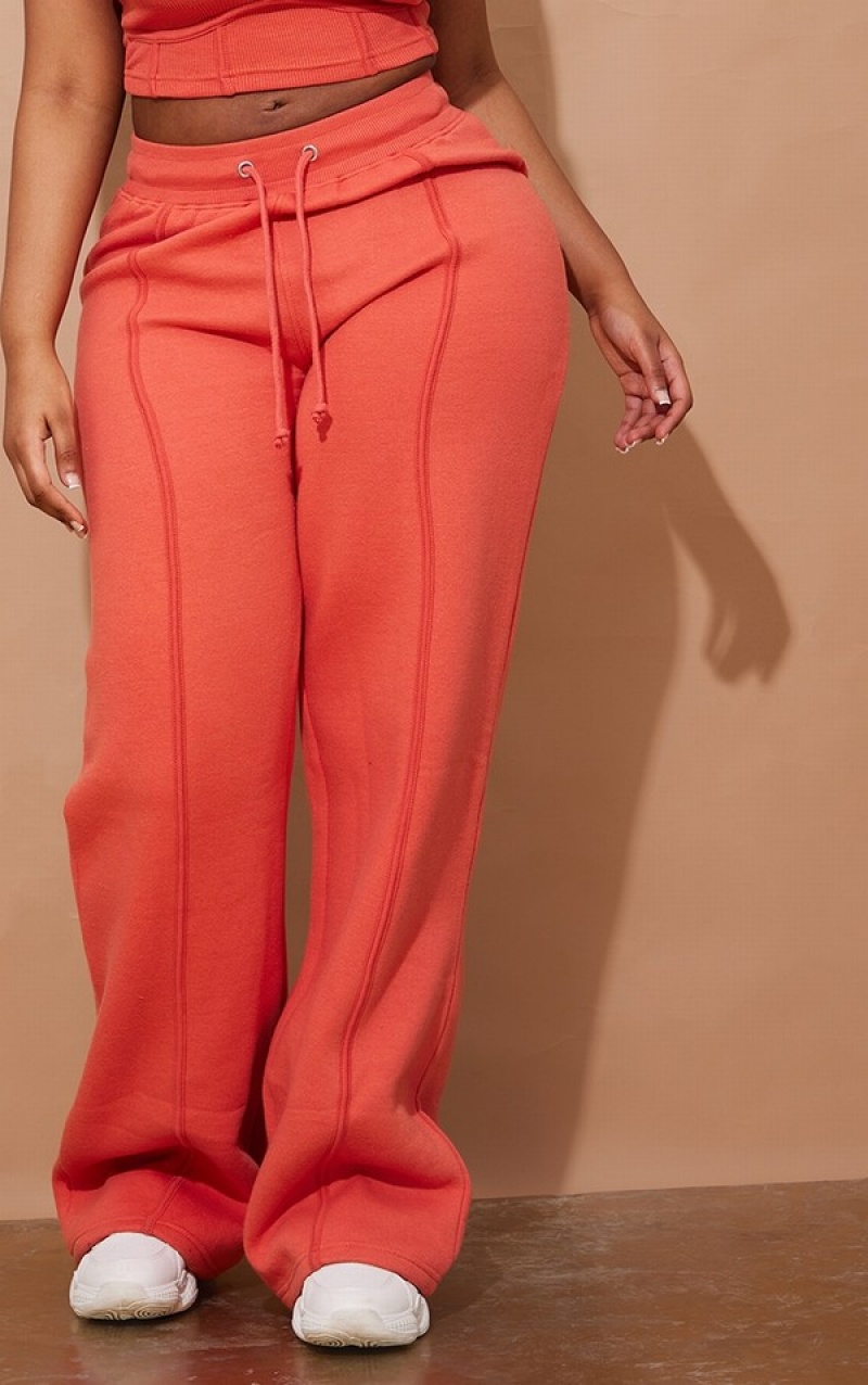 Pantaloni De Trening Pretty Little Thing Shape Deep Peach Binded Largi Leg Corai Inchis | XRDN07489