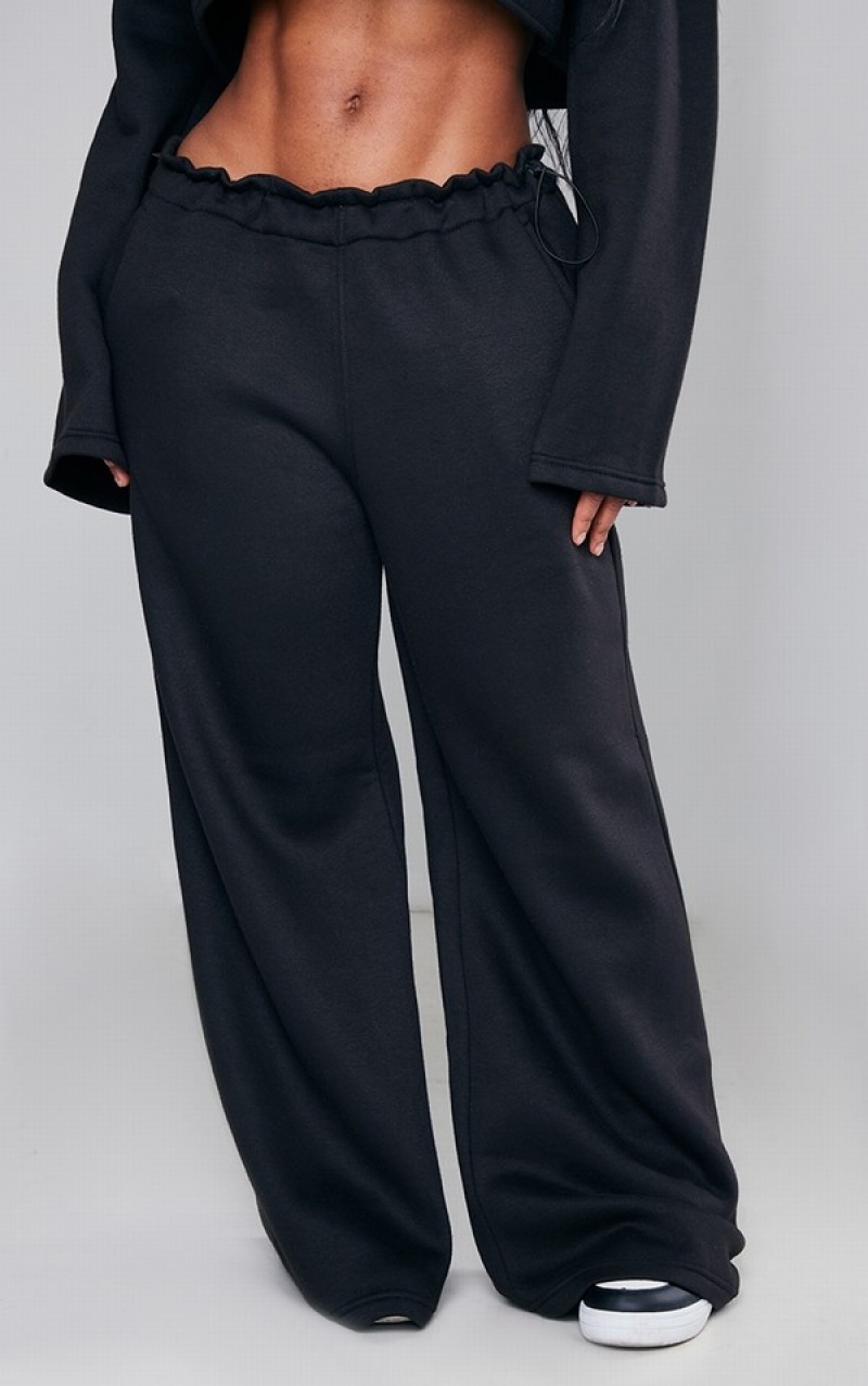 Pantaloni De Trening Pretty Little Thing Shape Toggle Talie Detail Largi Leg Negrii | UBWP58631