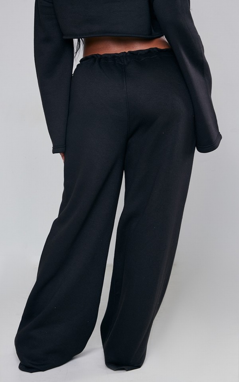 Pantaloni De Trening Pretty Little Thing Shape Toggle Talie Detail Largi Leg Negrii | UBWP58631