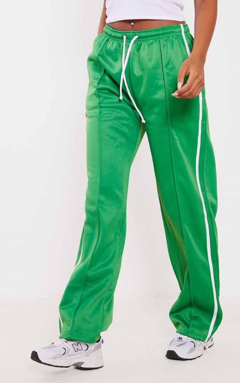 Pantaloni De Trening Pretty Little Thing Cizme Inalte Tricot Side Stripe Largi Leg Verzi | ZKID03564