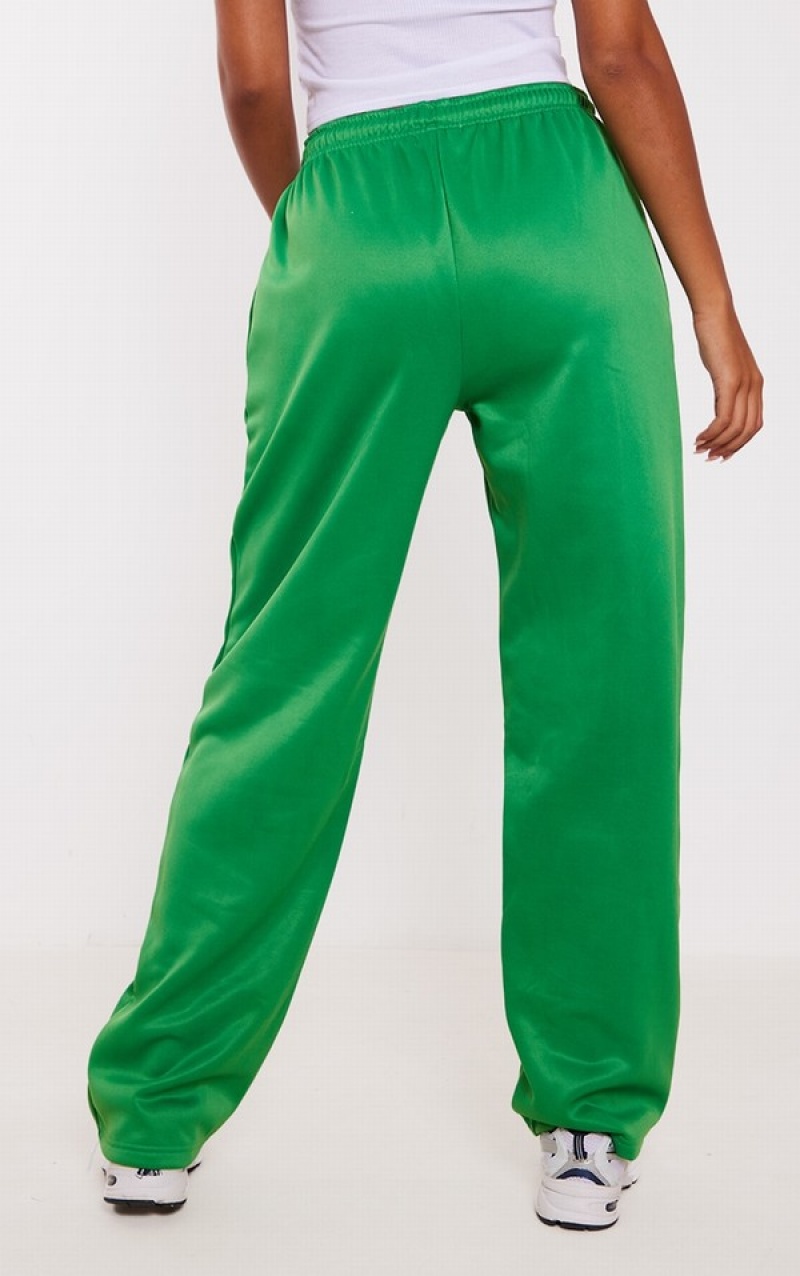Pantaloni De Trening Pretty Little Thing Cizme Inalte Tricot Side Stripe Largi Leg Verzi | ZKID03564