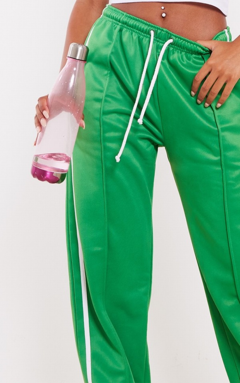 Pantaloni De Trening Pretty Little Thing Cizme Inalte Tricot Side Stripe Largi Leg Verzi | ZKID03564