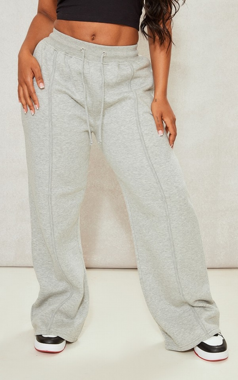 Pantaloni De Trening Pretty Little Thing Shape Marl Largi Leg Binded Gri | EIOG93582