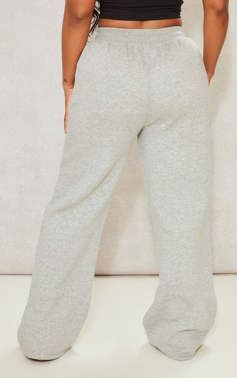 Pantaloni De Trening Pretty Little Thing Shape Marl Largi Leg Binded Gri | EIOG93582