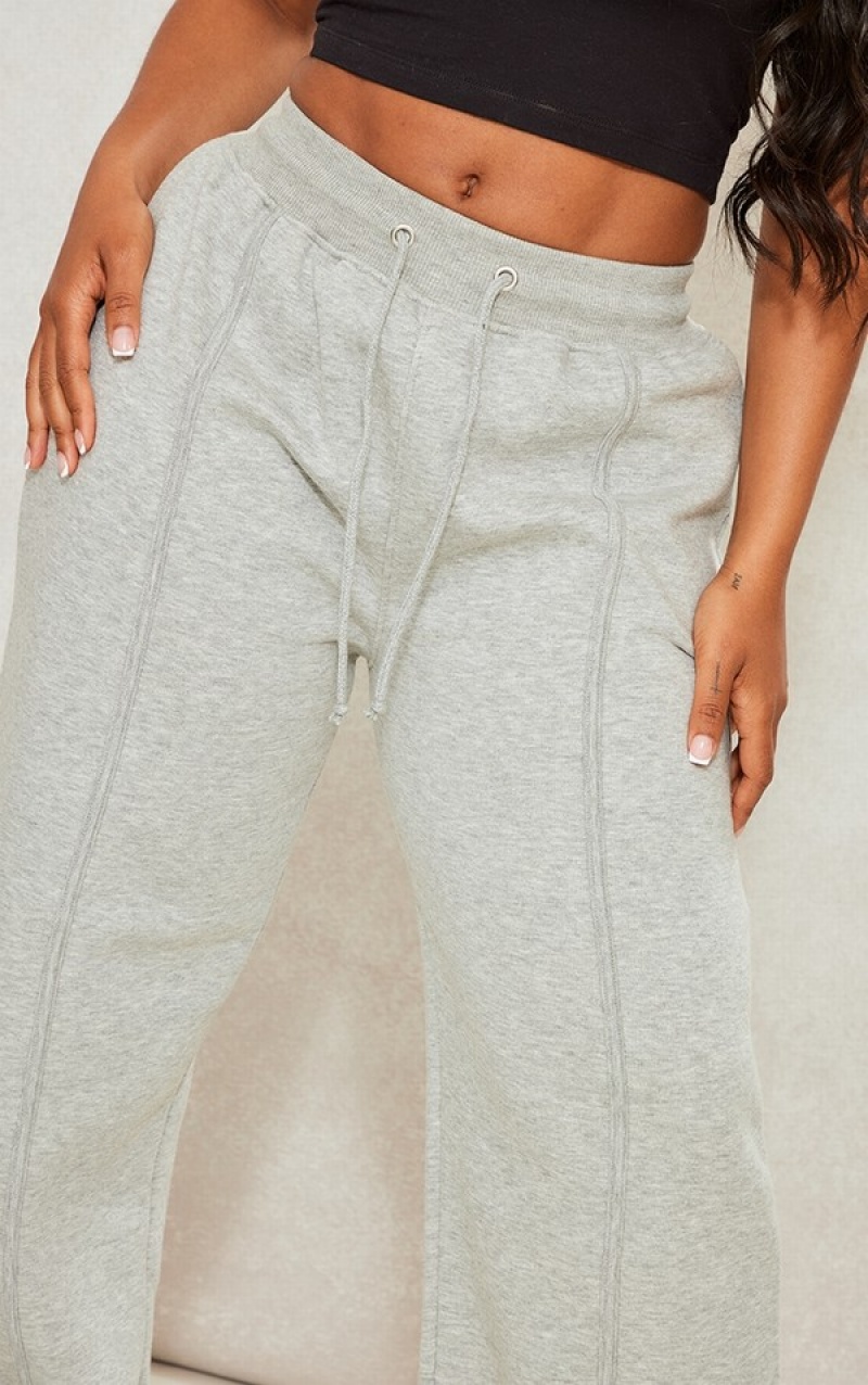 Pantaloni De Trening Pretty Little Thing Shape Marl Largi Leg Binded Gri | EIOG93582