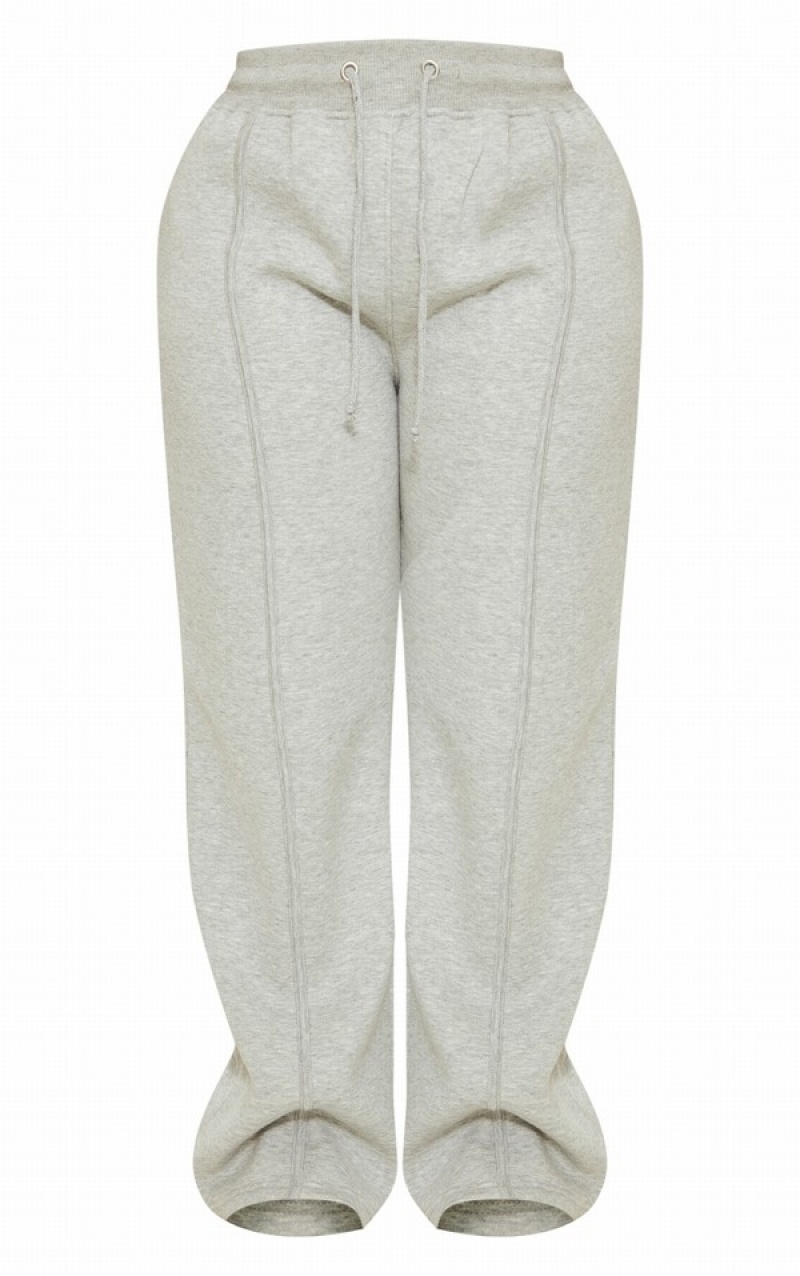 Pantaloni De Trening Pretty Little Thing Shape Marl Largi Leg Binded Gri | EIOG93582