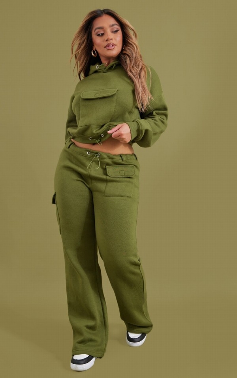 Pantaloni De Trening Pretty Little Thing Shape Toggle Pocket Detail Largi Leg Kaki | YTZA56190