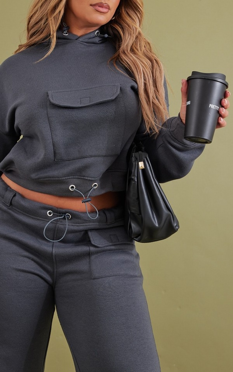 Pantaloni De Trening Pretty Little Thing Shape Charcoal Toggle Pocket Detail Largi Leg Gri | USWQ93705