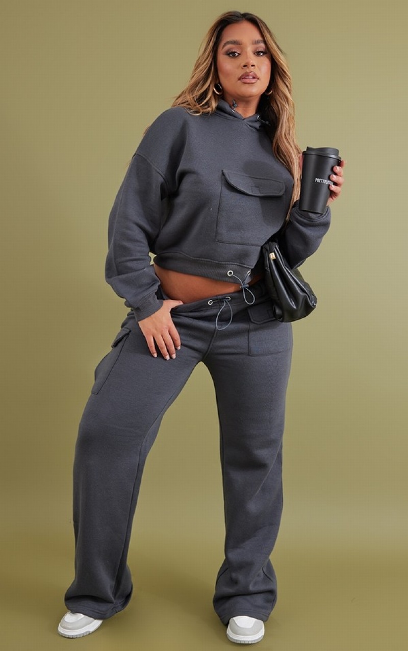 Pantaloni De Trening Pretty Little Thing Shape Charcoal Toggle Pocket Detail Largi Leg Gri | USWQ93705