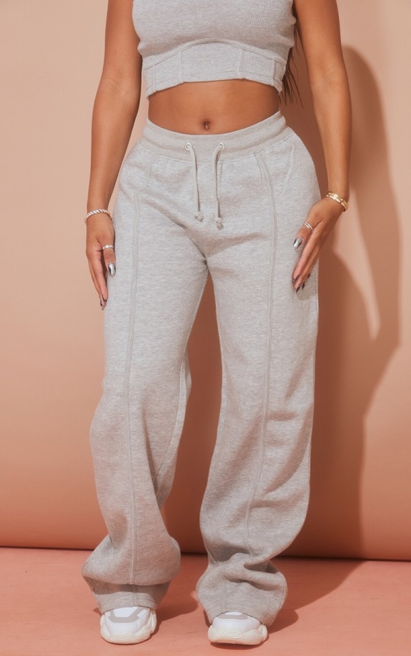 Pantaloni De Trening Pretty Little Thing Shape Marl Binded Largi Leg Gri | SWKU50483