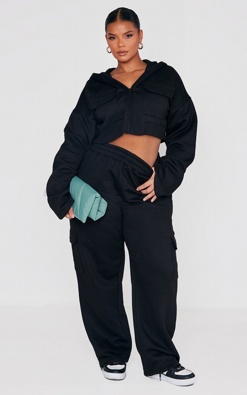 Pantaloni De Trening Pretty Little Thing Plus Cargo Largi Legpant Negrii | IHNS75218