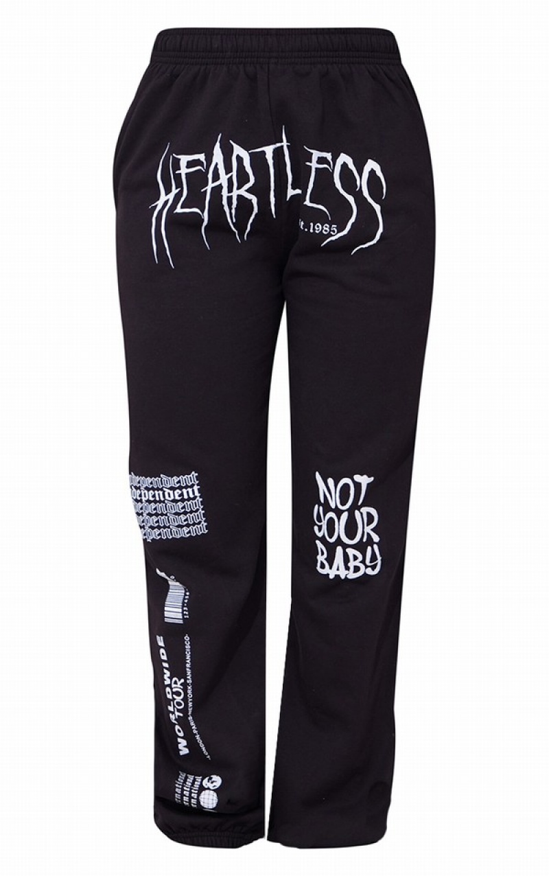 Pantaloni De Trening Pretty Little Thing Heartless Grafice Printed Negrii | RPWL29603