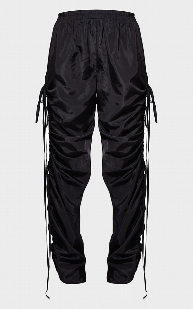 Pantaloni De Trening Pretty Little Thing Shell Ruched Leg Negrii | JYTI56392
