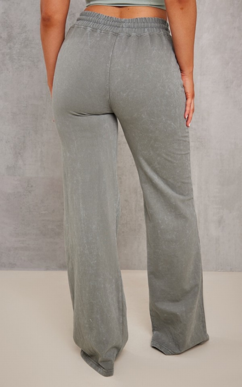 Pantaloni De Trening Pretty Little Thing Drenched Printed Washed Loopback Kaki | CYQS83097