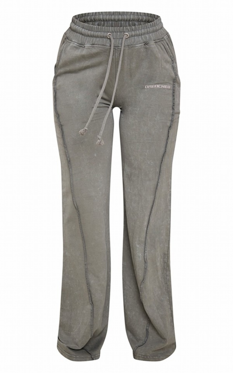 Pantaloni De Trening Pretty Little Thing Drenched Printed Washed Loopback Kaki | CYQS83097